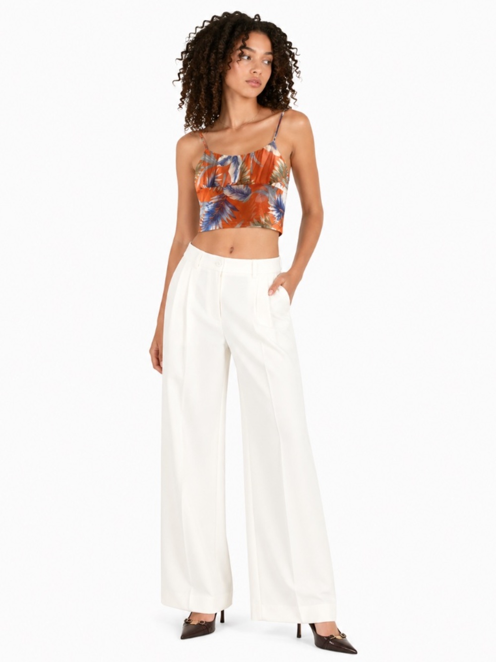 Shelly Tropical Orange Mesh Crop Cami Top Ruched Bust – Size Small EUC
